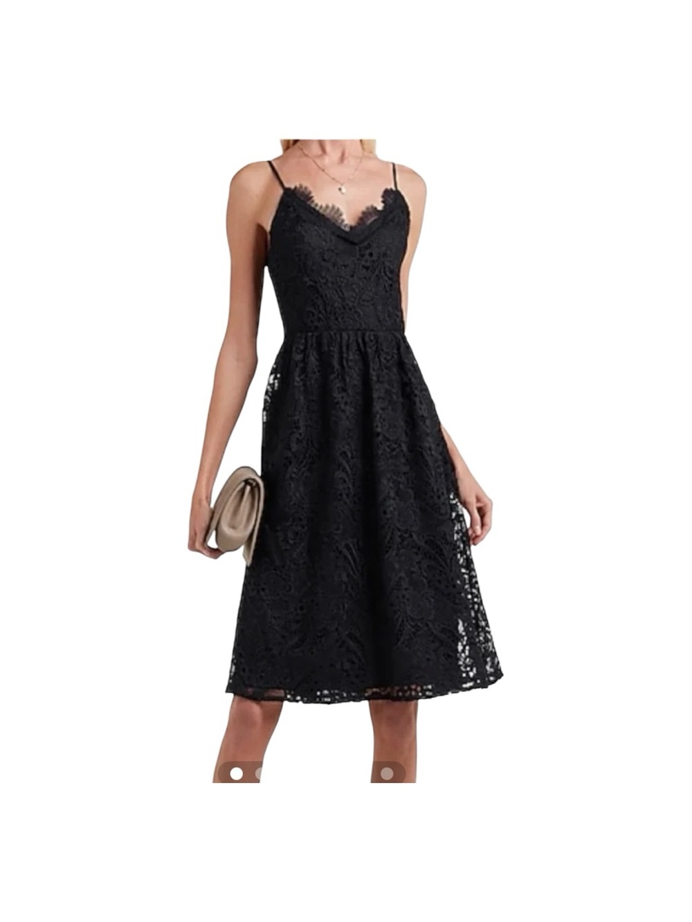 Express Black Lace Adjustable Spaghetti Straps Lined Midi Dress XS